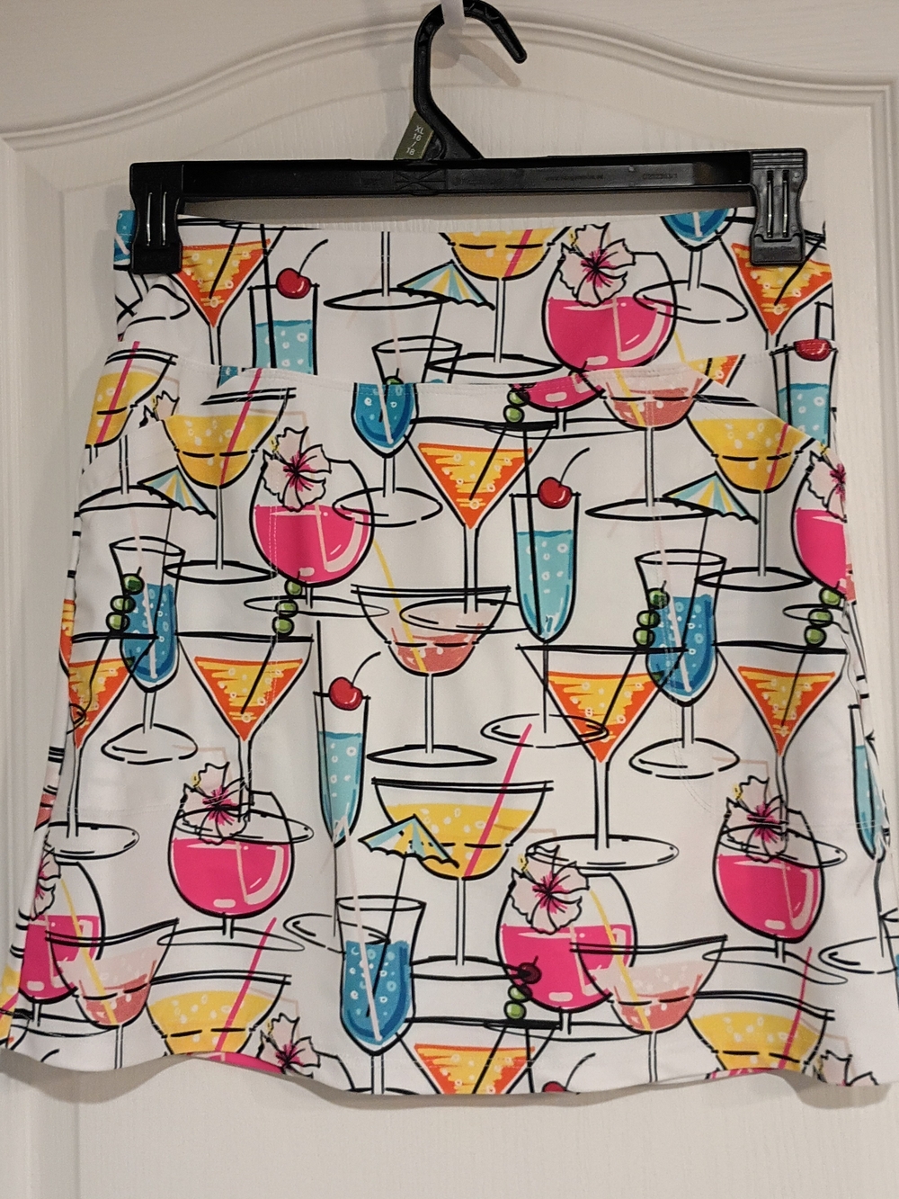 Skinz - Cocktail-Print Skort - White, Pink, Yellow, And Teal - Size Small